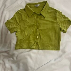 Fashion Nova Lime Green Button-Up Crop Top
